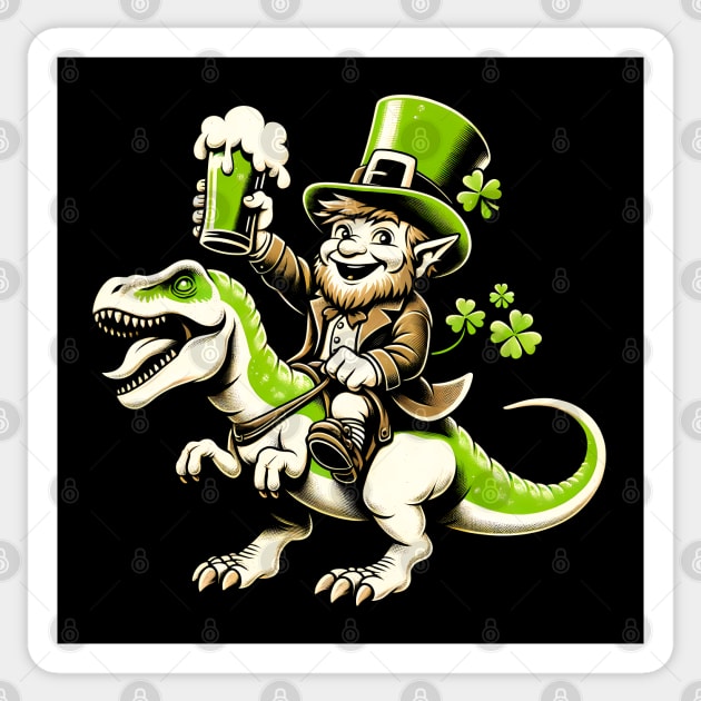 Lucky Leprechaun T-Rex Rider: Ultimate St. Patrick's Day Party Shirt Sticker by Klimek Prints